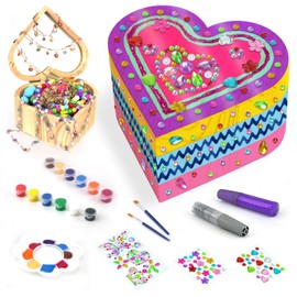 Ambesi Paint Your Own Wooden Jewelry Box, Arts and Crafts for Kids Ages 8-12, 4-6, 7-8 Year Old Girls, Decorate Heart Treasure Box Craft kit, DIY Toddler Art Set, Gifts for Christmas Birthday