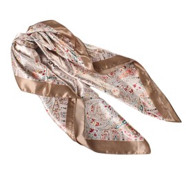 EIysee 35 Inches Silk Head Scarf-Satin Hair Scarves Silk Bandana Scarf Headscarf for Women's Fashion Scarves (Large floral cashew nut - Brown)