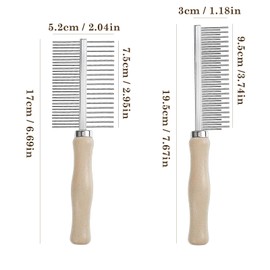 Culinavog Pack of 2 Dog Combs, Metal Comb for Dogs, Cats, Long Hair, Stainless Steel Fur Comb with Wooden Handle, Removes Tangles, Knots and Undercoat for Long and Short Fur