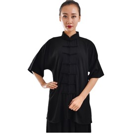 ZooBoo Unisex Cotton Blend Short Sleeves Tai Chi Suit Morning Exercise Uniform Kung Fu Clothing (XXXL, Black)