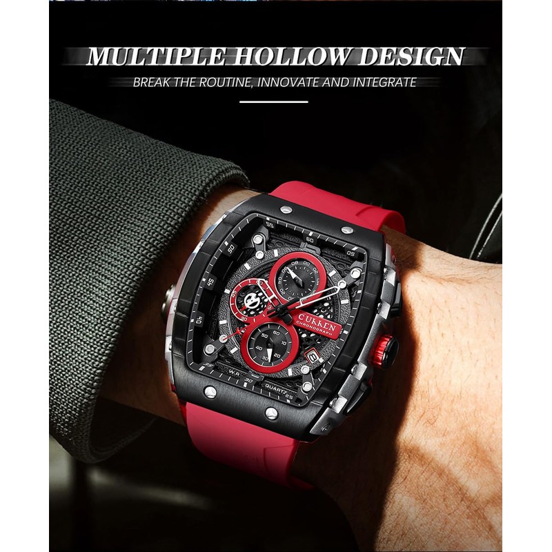 PASOY Luxury Chronograph Watches for Mens Rubber Strap Black Waterproof