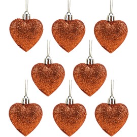 Christmas Concepts® Pack of 8 - 60mm Heart Shaped Christmas Tree Baubles – Glitter Decorated Baubles (Copper)