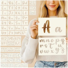 Patemby 50PCS Calligraphy Stencil Template Kit - 4 Inch and 2 Inch Letter Stencils and Numbers, Plastic Alphabet Stencils for Crafts Reusable for Arts Crafts Painting Wood