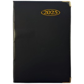 2025 Pocket Week To View Padded Diary Metal Corner Case bound Diary Home And Office Use (Black)