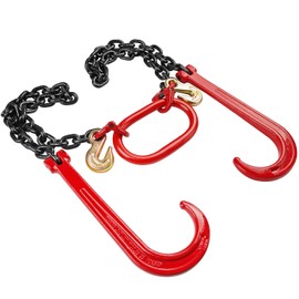 ANLU LOAD 3/8" G80 V-Tow Bridle Chain, 36Inch, 7100Lbs WLL, 15" J-Hooks & Grab Hooks，Suitable for Flatbed Trucks, Trailers.