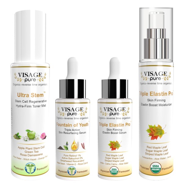 Visage Pure Essential Wrinkle Reversing Set. The Essential Set to Control and Reverse Wrinkles - Organic - Physician Formulated - Research Supported