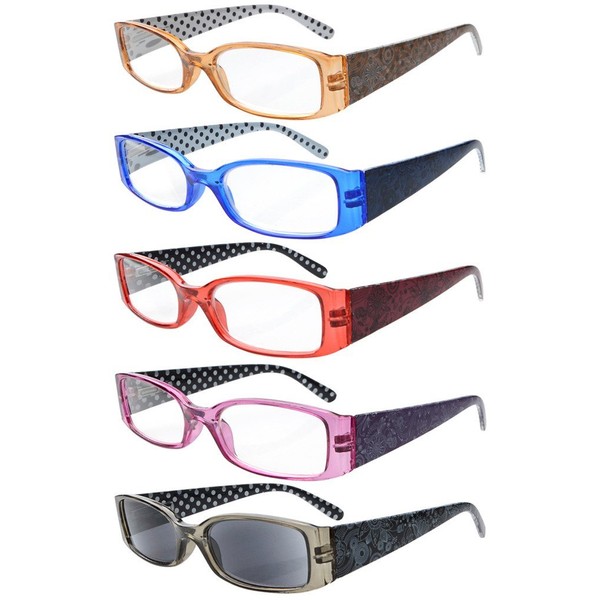 Eyekepper 5 Pairs Polka Dots Pattern Design Reading Glasses for Women Reading Inlcude Reader Sunglasses +3.00 Reading Eyeglasses