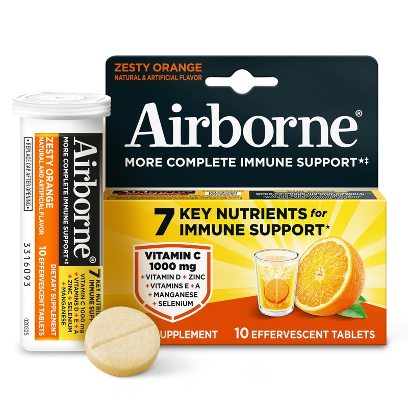 Airborne Immune Support Effervescent Tablets, Zesty Orange Flavor - 10ct