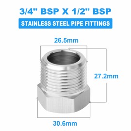 ERGAOBOY Pack of 2 1/2 inch female thread BSP to 3/4 inch BSP male thread forging reducer hex bushing, suitable for pipe connections