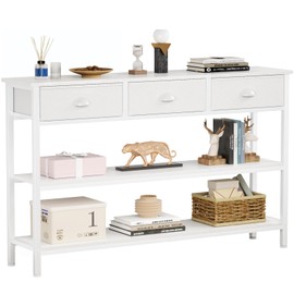 Furologee White Long 47" Console Sofa Table with 3 Drawers, Entryway Table with 3-Tier Storage Shelves, Display Shelf for Entry Way, Hallway, Couch, Living Room, Kitchen, Foyer