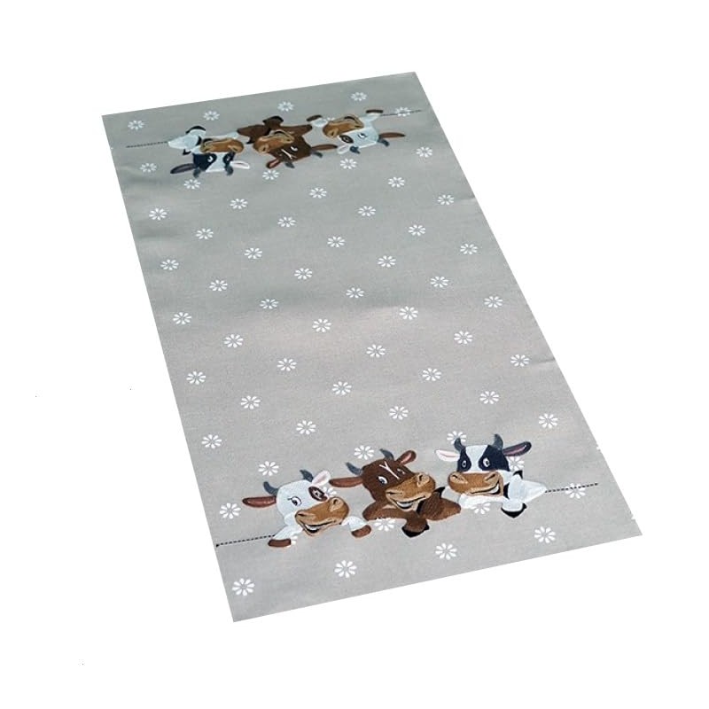 Tablecloth Table Runner Cushion Cover Cows Crank Embroidery Beige Brown