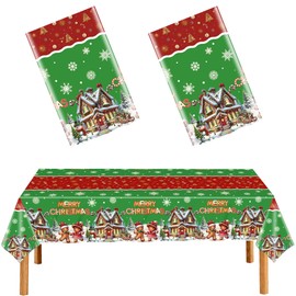 FUULOXE - Manteles de plástico de pan de jengibre para árbol de Navidad, muñeco de nieve, copo de nieve, suministros para fiesta de cumpleaños, decoración de Navidad, paquete de 2 unidades de 54 x 108