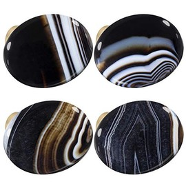 mookaitedecor Set of 4 Black Agate Crystal Cabinet Knobs with Screws, Oval Shape Healing Stone Drawer Pull Handles for Dresser Home Furniture Decorative
