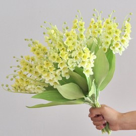 OUKEYI 8 Branch Lily of The Valley Artificial Flowers, Lily of The Valley Plastic Flower ，Wind Chime Orchid Outdoor Bridal Wedding Bouquet for Home Garden Party Wedding Decoration (Yellow)