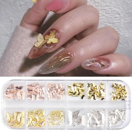 Metal Butterfly Nail Art Decorations 3D Mixed Gold Silver Butterflies Nail Glitter Sequins Glitter Gold Flying Butterfly Nail Art Design Metal Butterflies Flakes Acrylic Supplies for Women Manicure