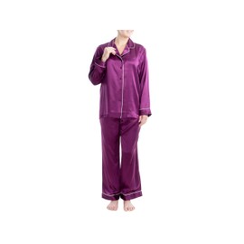 OSCAR ROSSA Women's Luxury Silk Sleepwear 100% Mulberry Silk Pajamas Set, Purple Wine, L