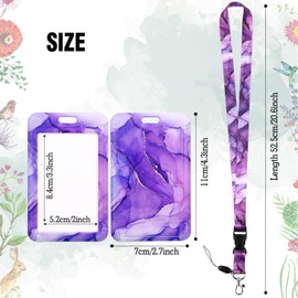 Hianjoo Badge Holder Retractable with Lanyard, ID Card Holder with Belt Clip Carabiner Retractable Reel Neck Lanyard Pull Cord for Students Office Staff, Purple Marbling
