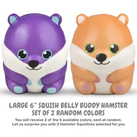6" Belly Buddy Hamster Squishy - Forest & Twelfth Slow Rising Animal Toys for Kids, Fidget Toys Squishy Stress Relief for Kids and Adults, Comes in Random Colors (Pack of 2 Random)