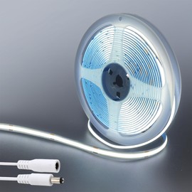 Clearhill 24V COB 480LED Strip Lights,16.4FT/5M（No Power Supply）,Cool White 6500K,480LEDs/M,with 5521DC Male and Female Connectors,8mm Width,Waterproof IP20,for DIY Home Indoor Decoration