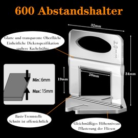 ToKinCen 600 Stück Fliesen Nivelliersystem 2mm Zuglaschen, 2mm Fliesen Fliesenkeile Fliesen Nivelliersystem Kit fliesen Verlegehilfe für Fliesen Wandfliesen Bodenfliesen Höhe 3-16 mm