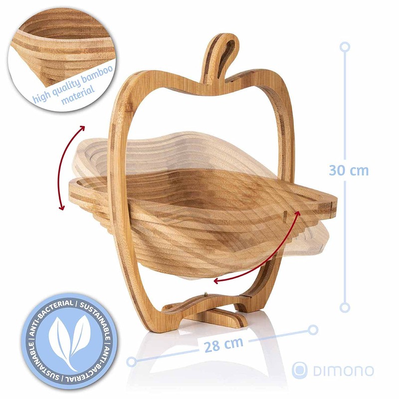 Dimono® Fruit Basket Bamboo Folding Basket, Fruit Bowl, Vegetable Bowl
