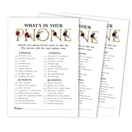 Inkdotpot Bridal Shower Game Wedding Shower Bachelorette Party Bulk Activity Game Cards 50-Pack Floral Whats on Your Phone