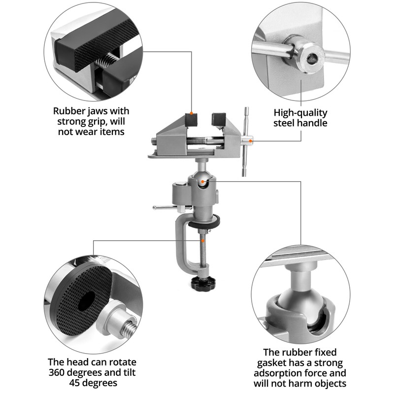 QWORK 3" Universal Tabletop Clamp Vice Tilts Rotate 360°, 2