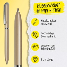 Online Online Miniatur Dreh-Kugelschreiber Champagne mit Metallclip, D1-Standardmine | Mini-Kuli fürs Portemonnaie | 8 cm Länge, passend für Geldbeutel & kleine Taschen für unterwegs | Schreibfarbe schwarz