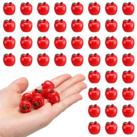 Daifunli 60 Pcs Mini Apple for Crafts Back to School Resin Charms Tiny Resin Apples Decor Artificial Fruit Figurines for DIY Craft Hairpin Accessories School Party Decor (Red)
