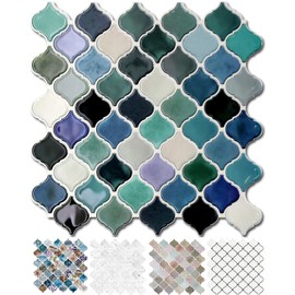 STICKGOO 10-Sheet Teal Arabesque Tile Peel and Stick Backsplash, 12”X12” Self Adhesive Wall Tiles, Stick on Backsplash for Kitchen & Bathroom (Pack of 10, Thicker Design)