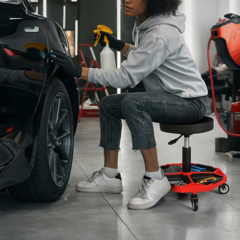 M-AUTO Pneumatic Mobile Rolling Garage Stool with Equipment Tray and