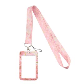 Rumyve Detachable Badge Reel Lanyard Card,Hard Plastic Cute ID Card Holder,Retractable Badge Reel Climbing Buckle Clip and Detachable Lanyard Strap(Pink)