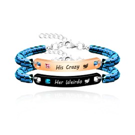 His Crazy Her Weirdo Bracelets for Boyfriend and Girlfriend - Couples Blue Hematite Engraving Bracelets Set for Men and Women Y2110