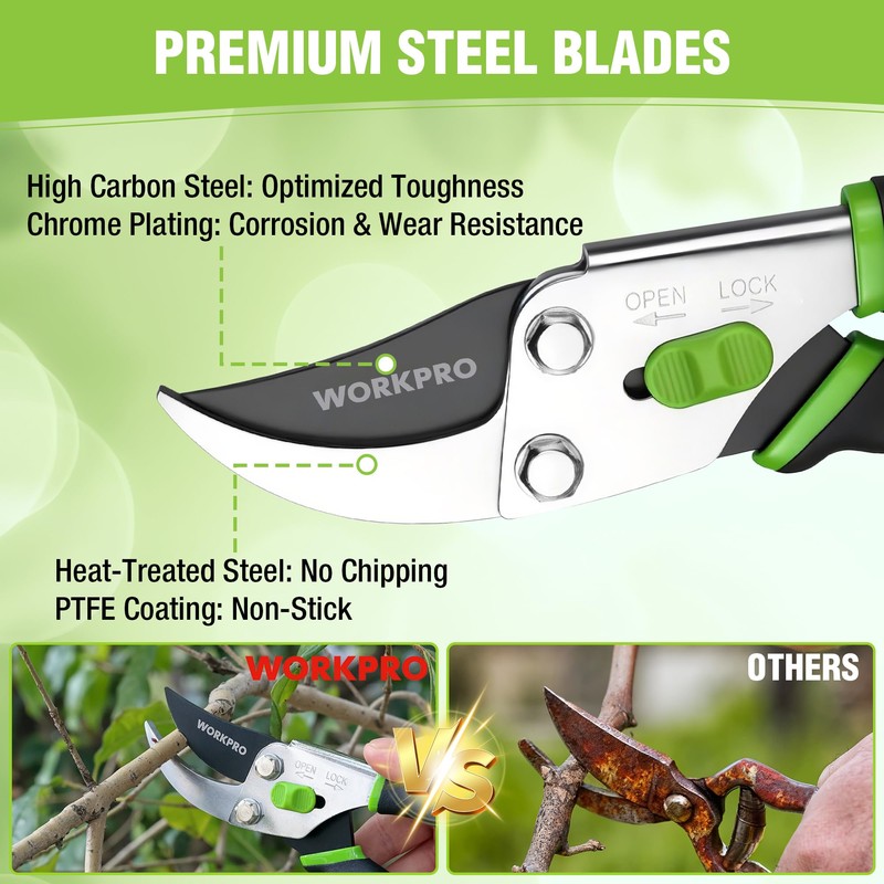 WORKPRO 8.5" Bypass Pruning Shears, Garden Shears with Non-Slip Grip