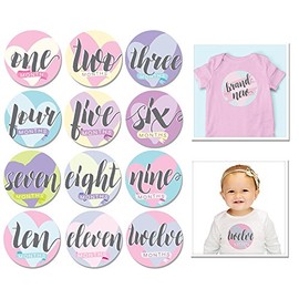 Sticky Bellies Baby Month Milestone Stickers for Pregnancy and Newborns. Ideal as a Babyshower Gift. Hello Baby Girl