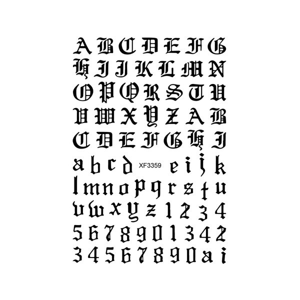 Generic Art Latin English Alphabet Letters Numbers 3D Nail Sticker