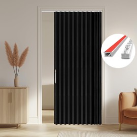 AJAZZ 100% Blackout Accordion Door Front Door Curtain Invisible Folding Doors Interior Magnetic Door Curtain for Bedroom Living Room Doorway Curtain Sets Included Tracks (1Panel, 53W x 79 L, Black)