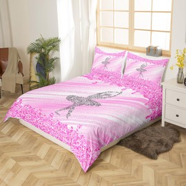 Bettbezug mit rosa Glitzerdruck, Einzelbettgröße mit 1 Kissenbezug, Balletttänzerin, Bettbezug-Set, Diamantdruck, Pastell-Dekor, Bettdeckenbezug für Jungen, Mädchen, Kinder, Erwachsene (kein Glitzer)