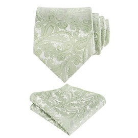 Alizeal Handmade Paisley Floral Tie with Pocket Square Set, Sage Green