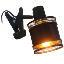 REV Clamp Lamp in Trendy Vintage Look with E14 Socket in Black - Reading Lamp Bed IP20 Swivelling with Fabric Cover Lampshade - Clamp Light for Bed Frame with Socket Connection