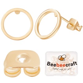 Beebeecraft 1 Box 20Pcs Circle Stud Earring Findings 18K Gold Plated Brass Hollow Round Circle Ear Stud Earring Posts Kit with 20Pcs Butterfly Ear Nuts for Women Jewelry Making