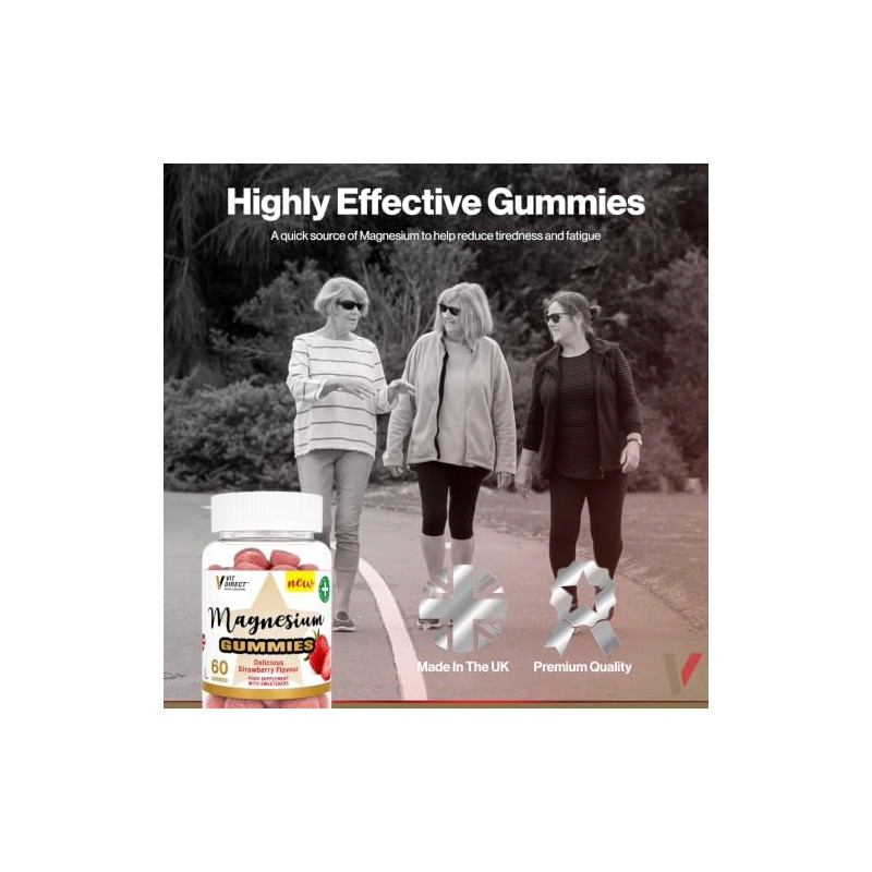 Magnesium Gummies - 60 Strawberry Flavoured Gummies - Supports Energy,