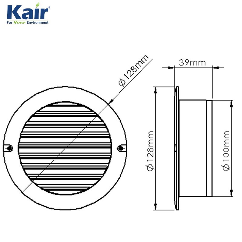 Kair White Circular Vent 128mm Dimension Wall Grille with Fly