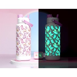 POWCAN 40 oz Insulated Water Bottle with 2-in-1 Straw and Spout Lid, Glow-in-the-Dark, 24H Cold, Leakproof, BPA-Free, Double Wall Stainless Steel for Sports, Gym, Travel, and School (Luminous Flutter)