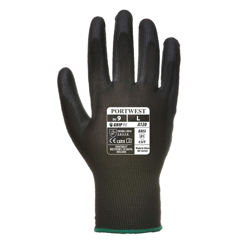 Portwest A120 Breathable PU Palm Glove Black, XX-Small