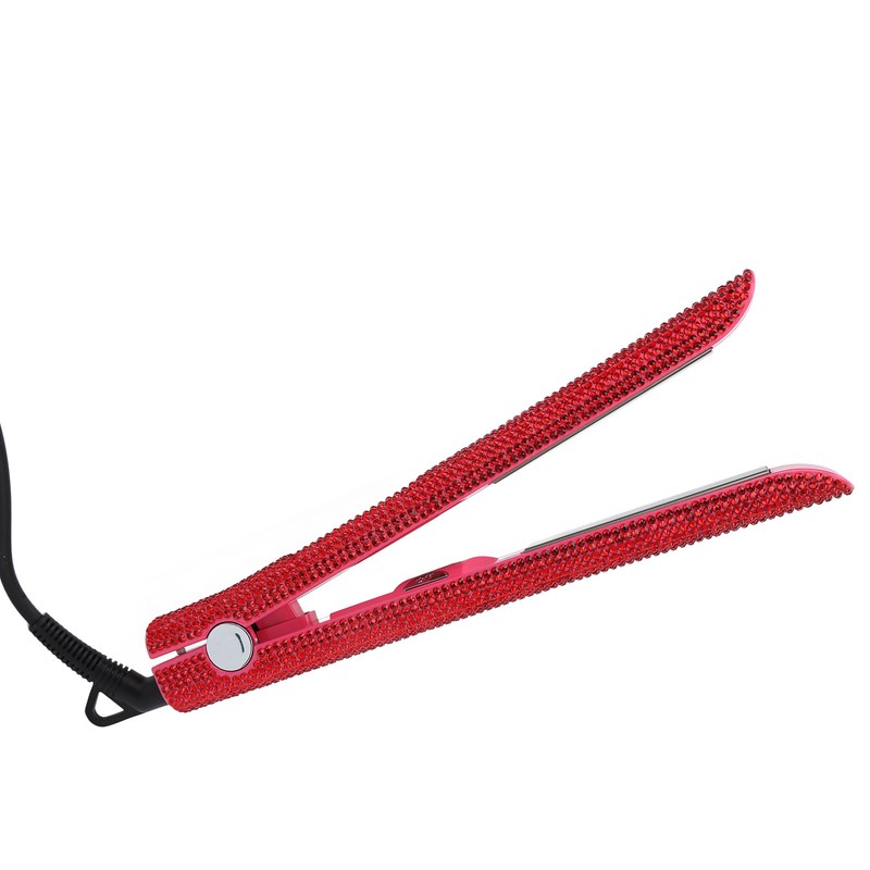 Professional Red Hair Straightener Titanium Curler Straightening Curling Rhinestone Flat