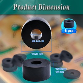 YOUFEN Multi Purpose Rubber Spacer 1 Inch OD x 3/8 Inch ID x 1/2 Inch Thickness, Rubber Washers 6 Pcs Anti Vibration Black Flat Washers Bushings for Screws Bolts Home Car Accessories