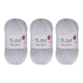 3 madejas La Mia Baby Boom, 100% hilo acrílico antipilling para tejer y ganchillo, cada uno 100 g (3.5 oz) / 250 m (273 yardas), peso 3: luz Dk, gris - 920