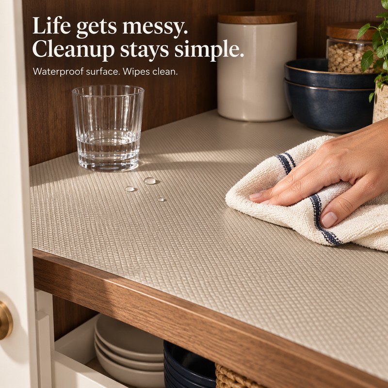 Non-Adhesive Shelf Liner, Non-Slip Waterproof EVA Drawer & Cabinet Liner,