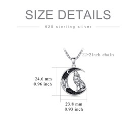 Flpruy Howling Wolf Pendant Necklace 925 Sterling Silver Black Crescent Moon with Mountain Necklace Wolf Jewelry Gifts for Men Women
